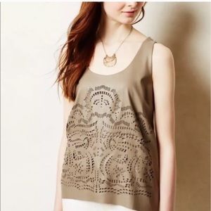 💸⬇️ Anthropologie tan laser cut sleeveless top